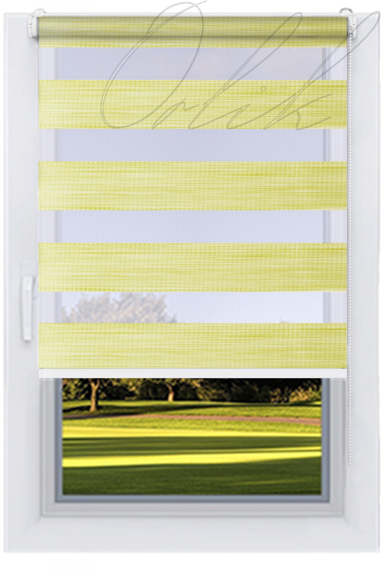 

Ролета тканевая DECOLUX Салатный 110х160 BAHAMA-2747 День-Ночь вал 25 белый