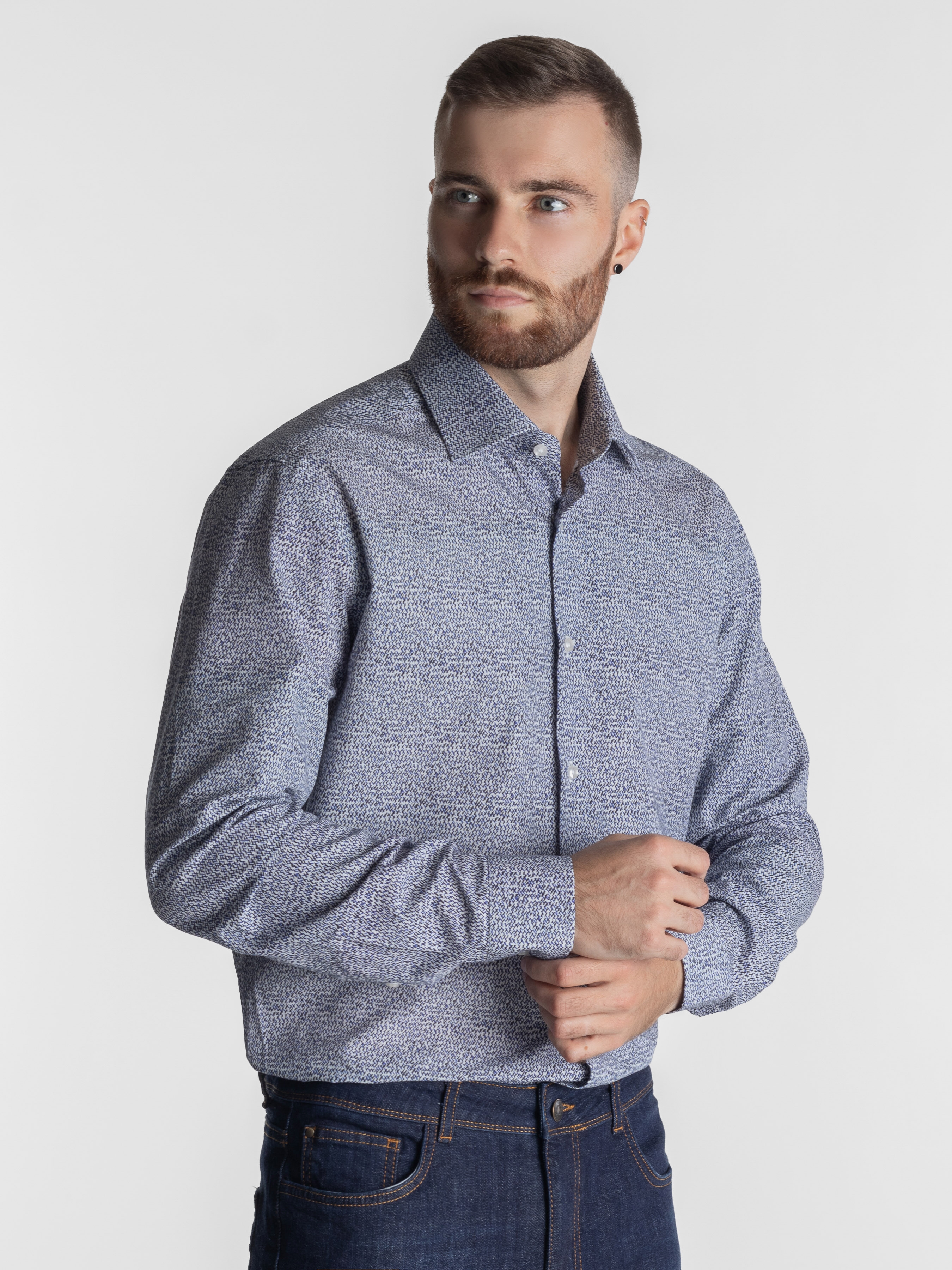 Акція на Сорочка бавовняна чоловіча Arber Slim Fit M05.08.07.212 40-41 Синя від Rozetka