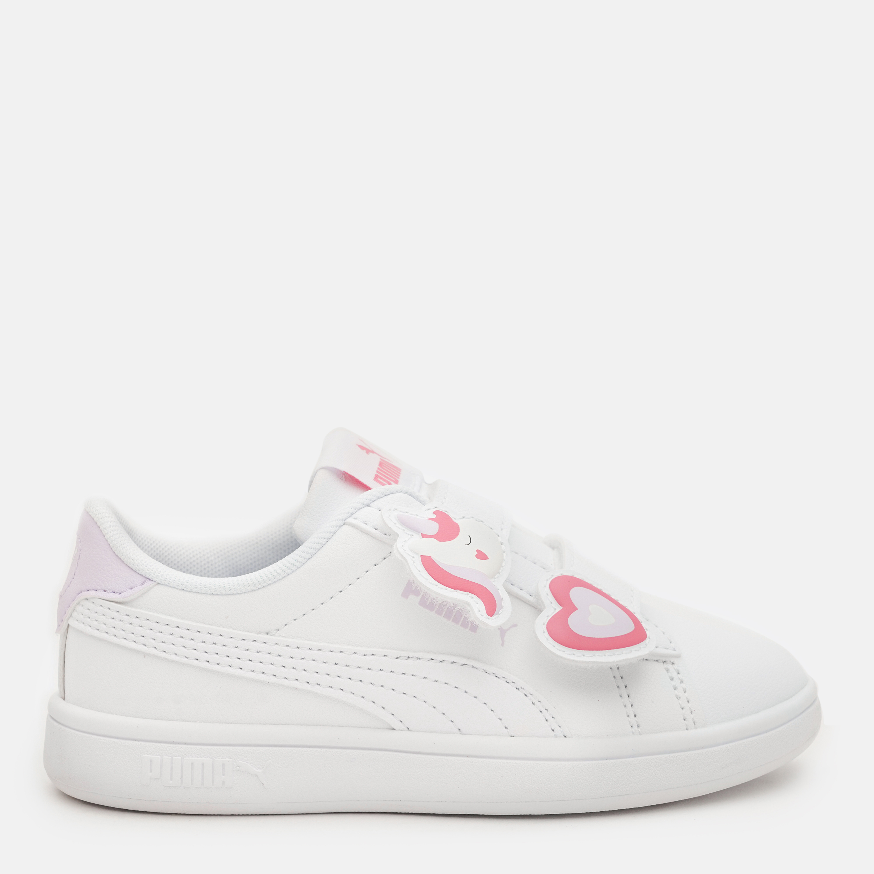 Акція на Дитячі кеди для дівчинки Puma Smash 3.0 Badges V 39728607 28 White-Magic Rose-Lilac Frost від Rozetka