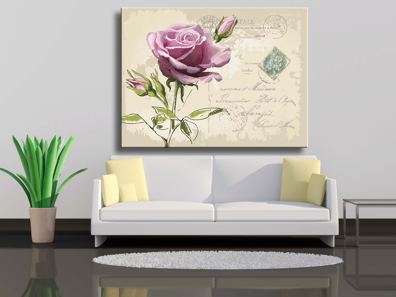 

Картины на холсте Ретро-открытка с розой ручной работы 90х60