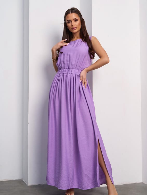 Акція на Сукня довга літня жіноча ISSA PLUS 14063A XL Бузкова від Rozetka