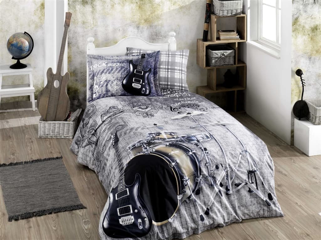 

КПБ HOBBY Poplin Rock Music серый 160*220/1*50*70