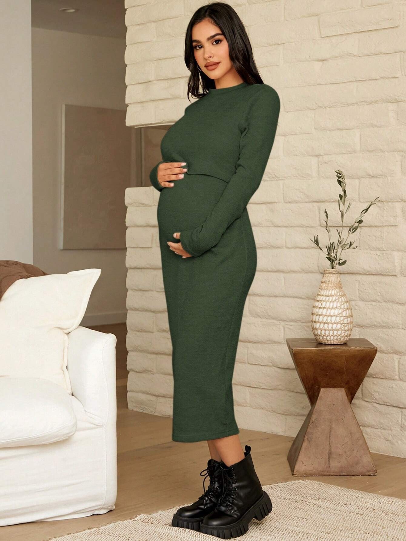 Плаття для вагітних в'язане міді осіннє тепле SHEIN GD-00089702 S Хакі від Rozetka на платформі USKIDKA Акція на Плаття для вагітних в'язане міді осіннє тепле SHEIN GD-00089702 S Хакі від Rozetka