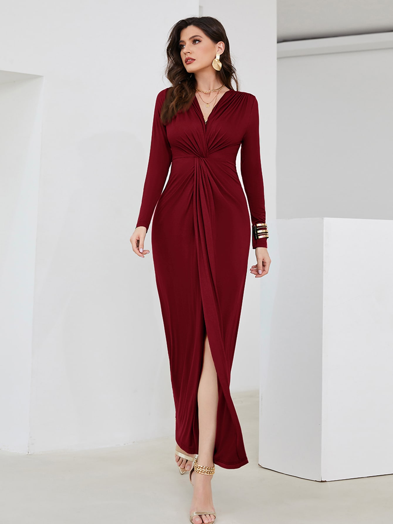 Акція на Плаття жіноче SHEIN GD-00113632 S Бордове від Rozetka