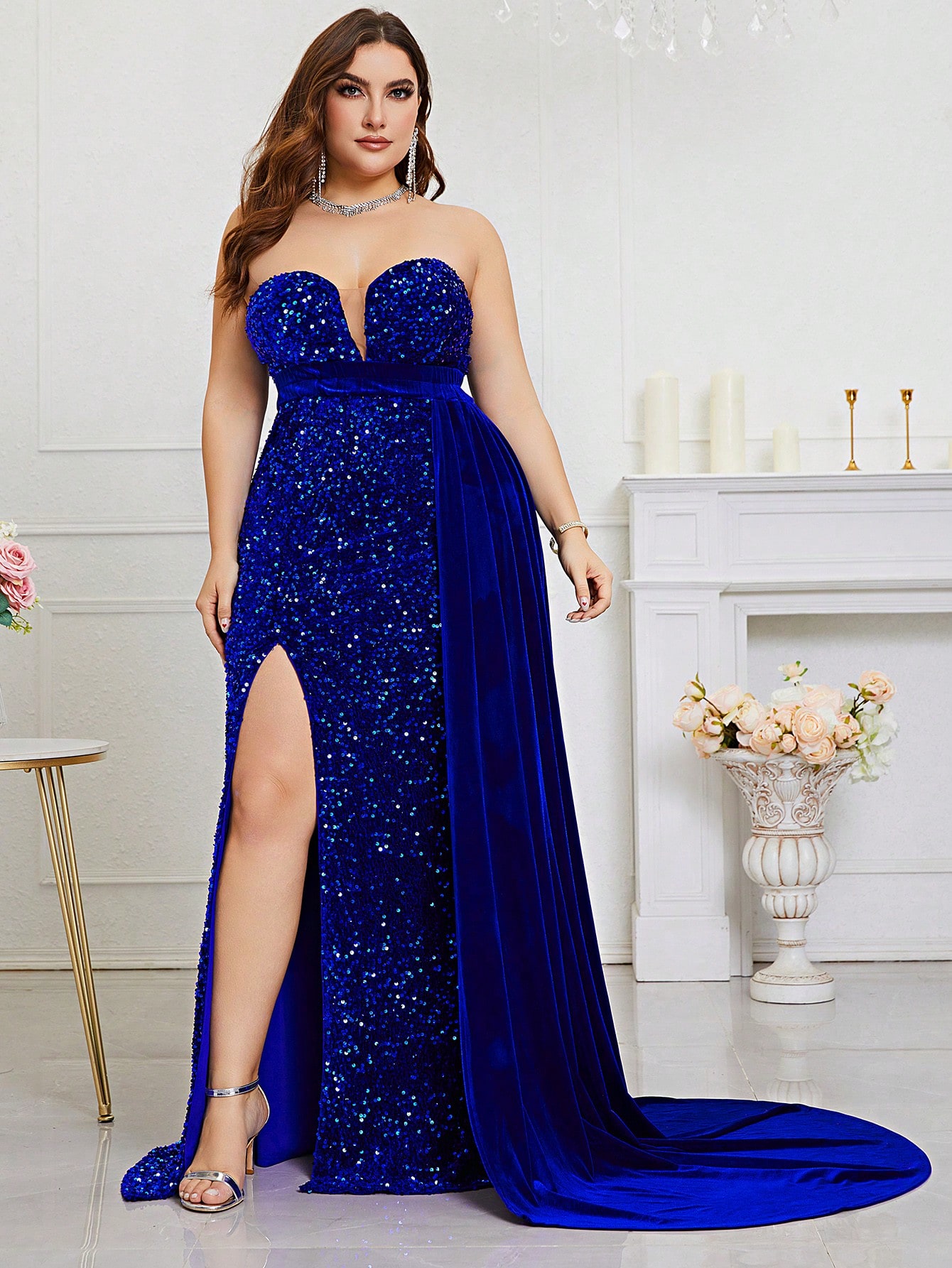 Акція на Плаття вечірнє довге літнє жіноче SHEIN GD-00136982 XL Синє від Rozetka