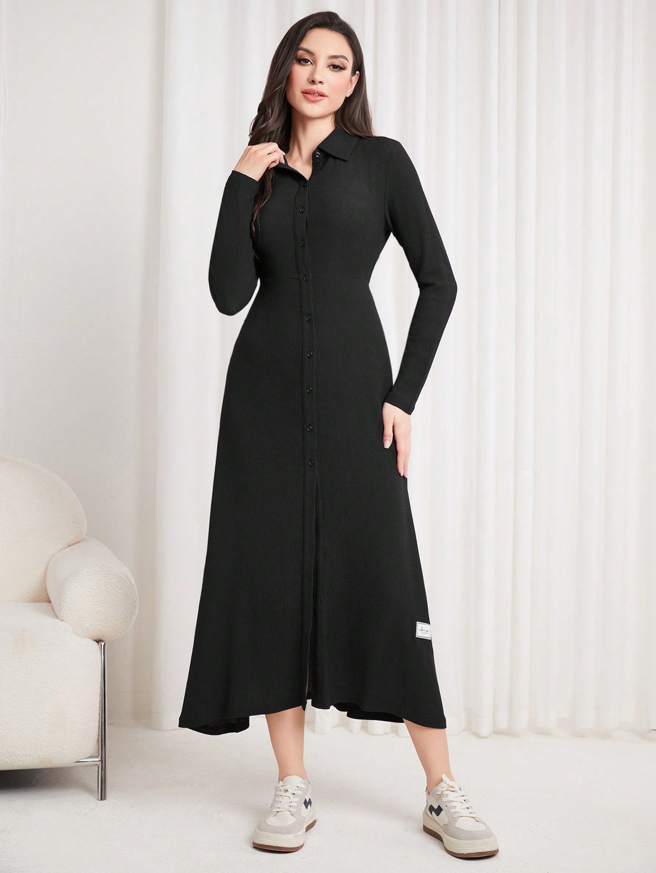 Плаття-сорочка міді осіннє жіноче SHEIN GD-00156017 XL Чорне від Rozetka на платформі USKIDKA Акція на Плаття-сорочка міді осіннє жіноче SHEIN GD-00156017 XL Чорне від Rozetka