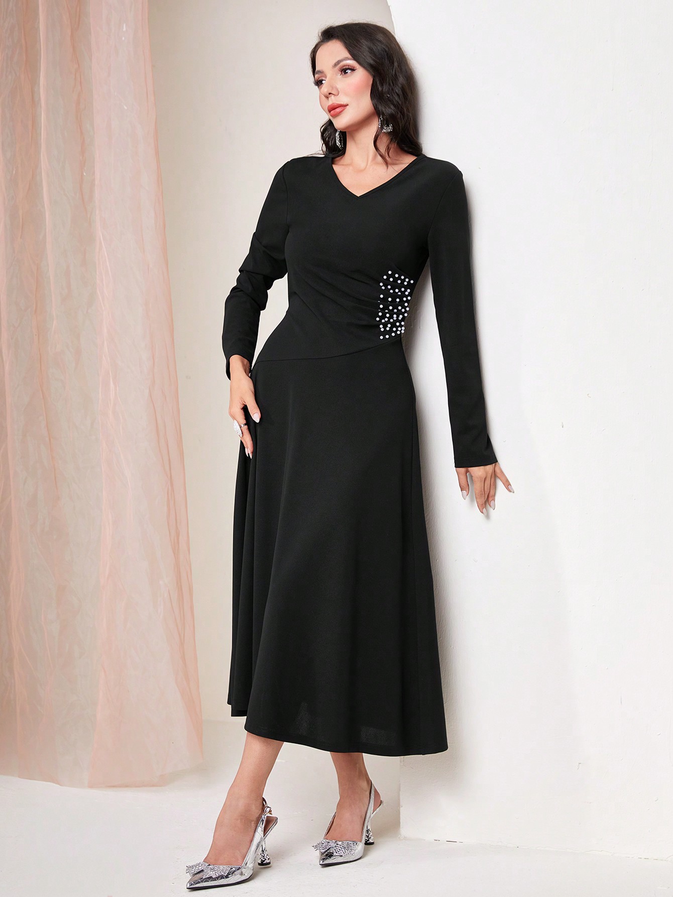 Акція на Сукня довга осіння жіноча SHEIN GD-00165596 S Чорна від Rozetka