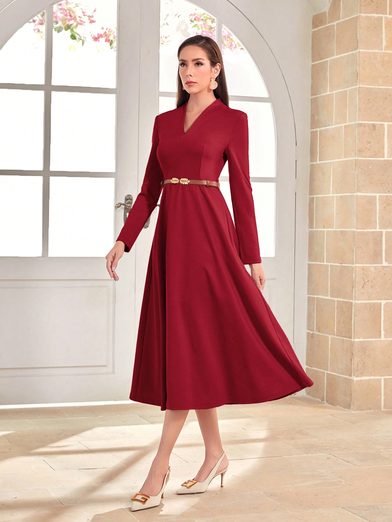 Акція на Сукня міді осіння жіноча SHEIN GD-00166212 XL Бордова від Rozetka