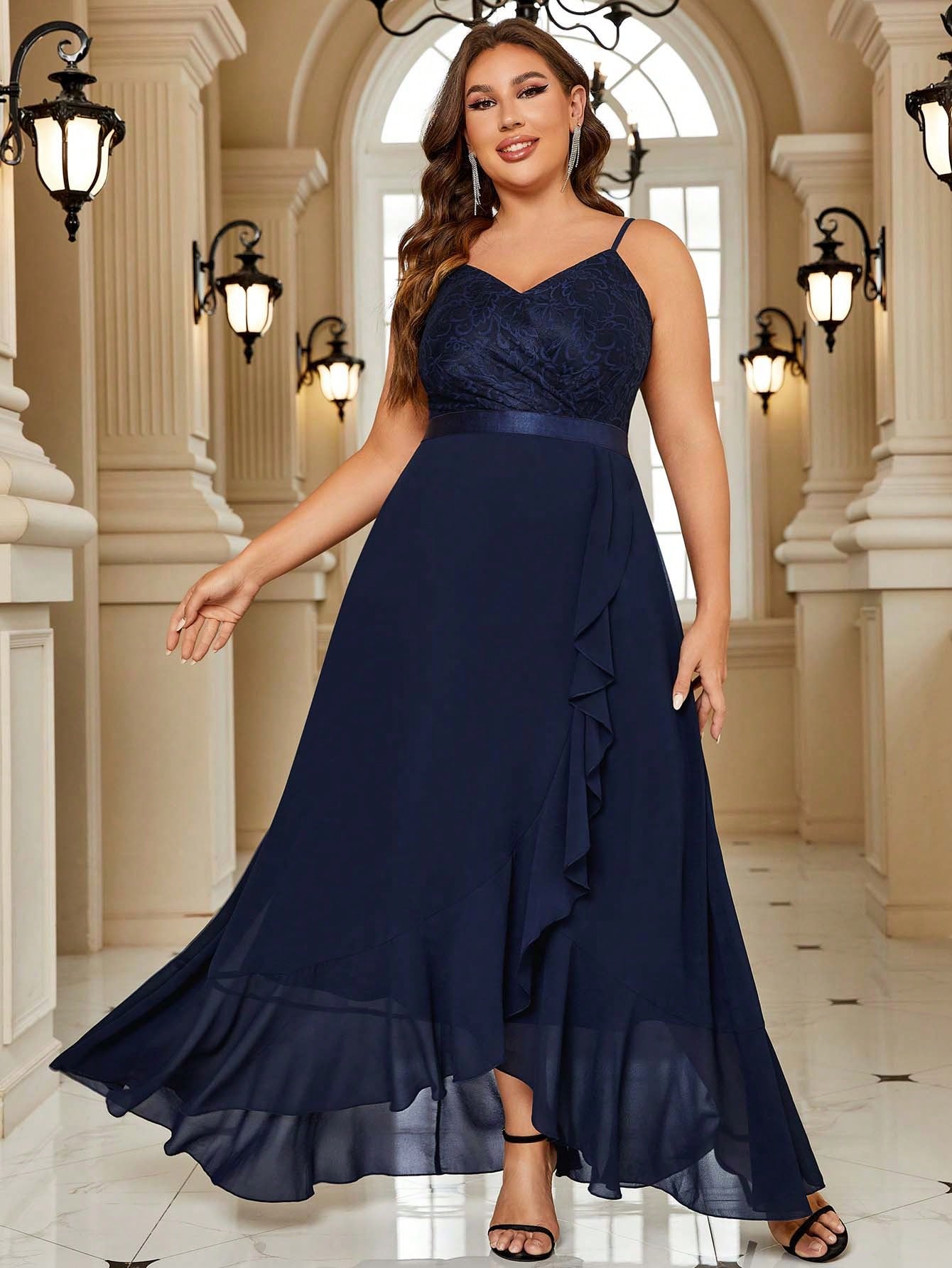 Акція на Сукня вечірня довга жіноча SHEIN GD-00170375 XL Темно-синя від Rozetka