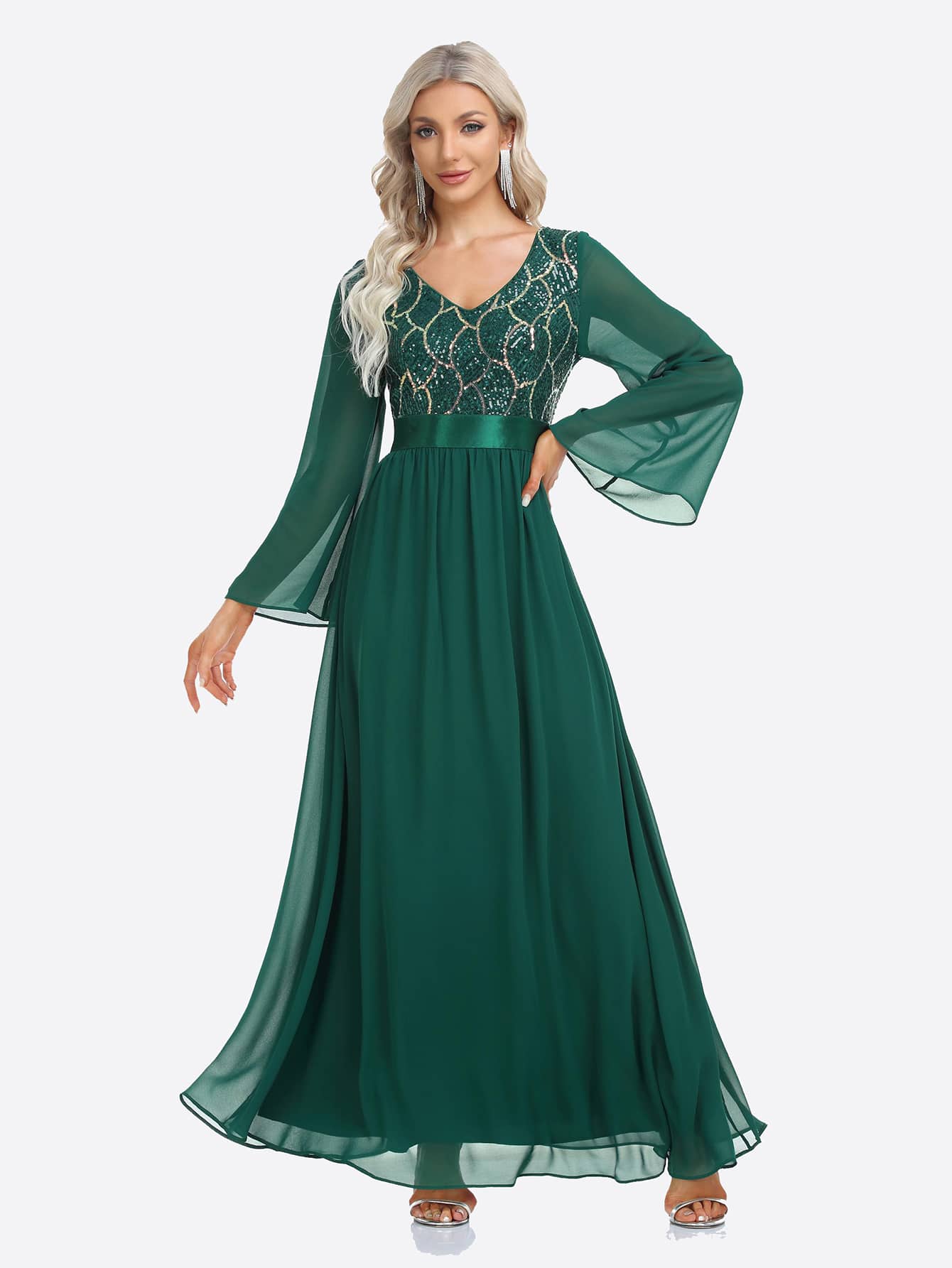 Акція на Сукня вечірня довга жіноча SHEIN GD-00158248 2XL Темно-зелена від Rozetka