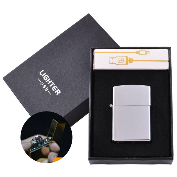 

Электроимпульсная зажигалка в подарочной упаковке Lighter (Двойная молния, USB) №HL-6 Silver