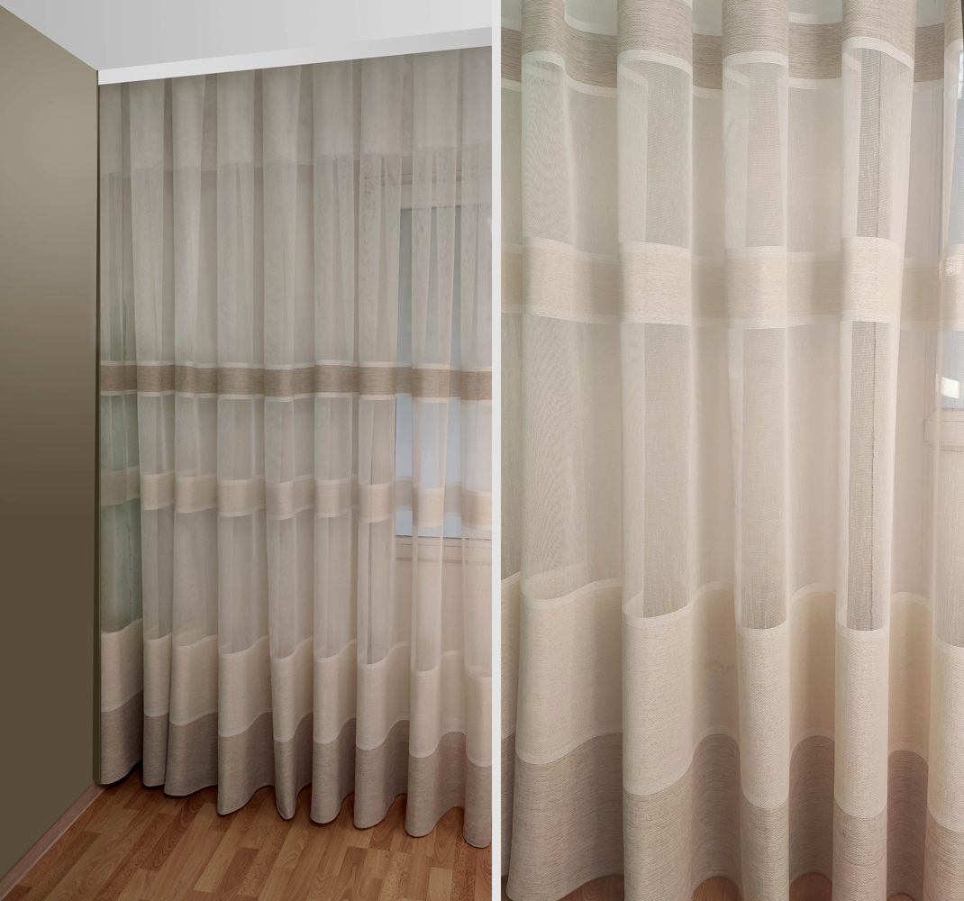 

Тюль Декор-Ин лен с полоской Флорида Бежевый/Молочный 500х280