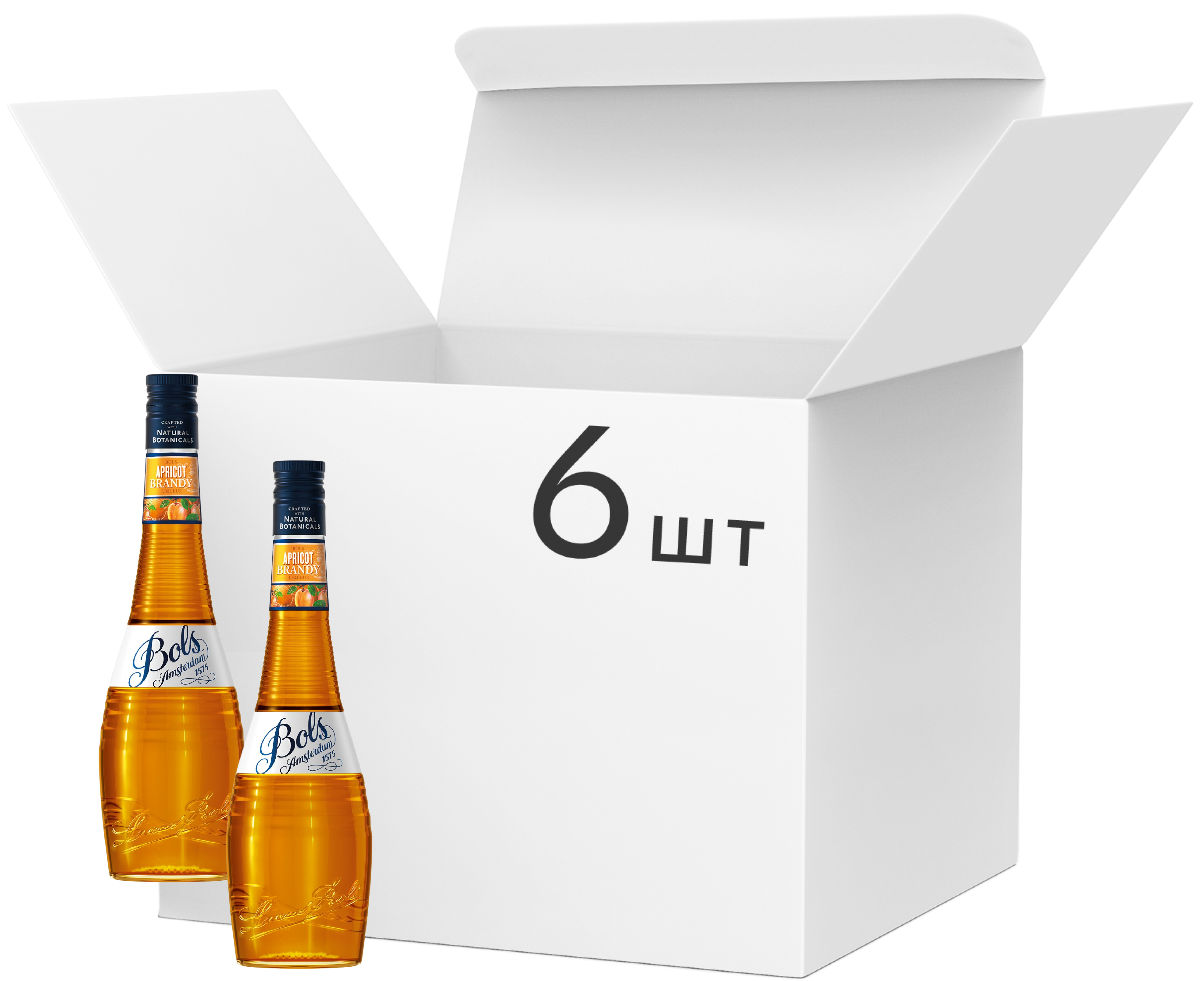Упаковка лікерів Bols Brandy Apricot 24% 0.7 л х 6 шт (08716000076632) — фото 1