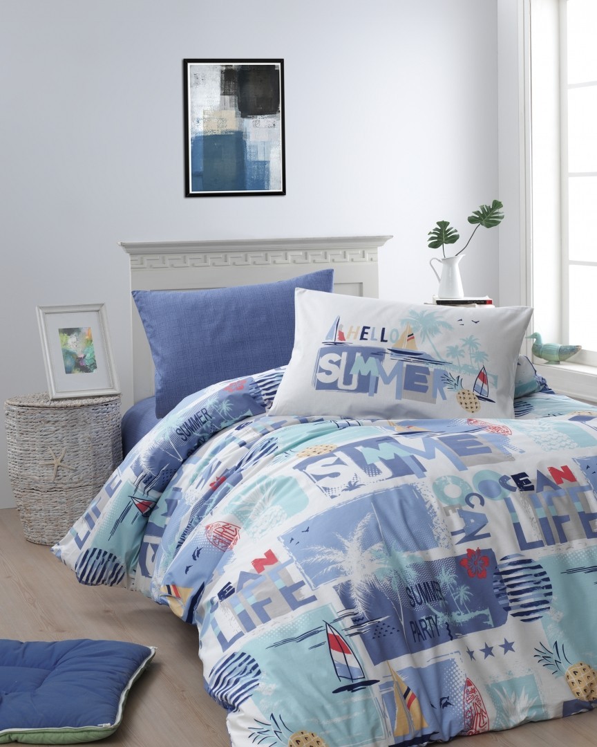 

Комплект постельного белья подростковый Ranforce Nevresim First Choice Summer Mavi 160х220 (FCS-0248)