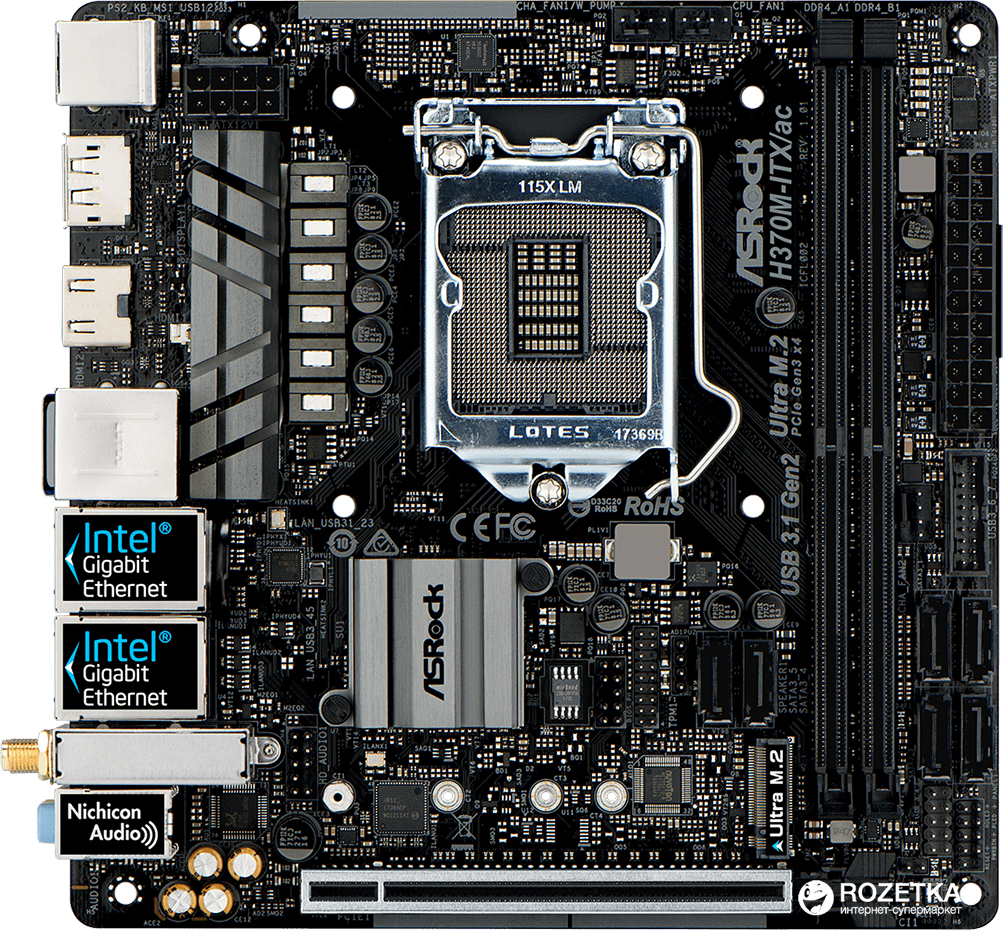 Материнская плата ASRock H370M-ITX/ac (s1151, Intel H370, PCI-Ex16 ...