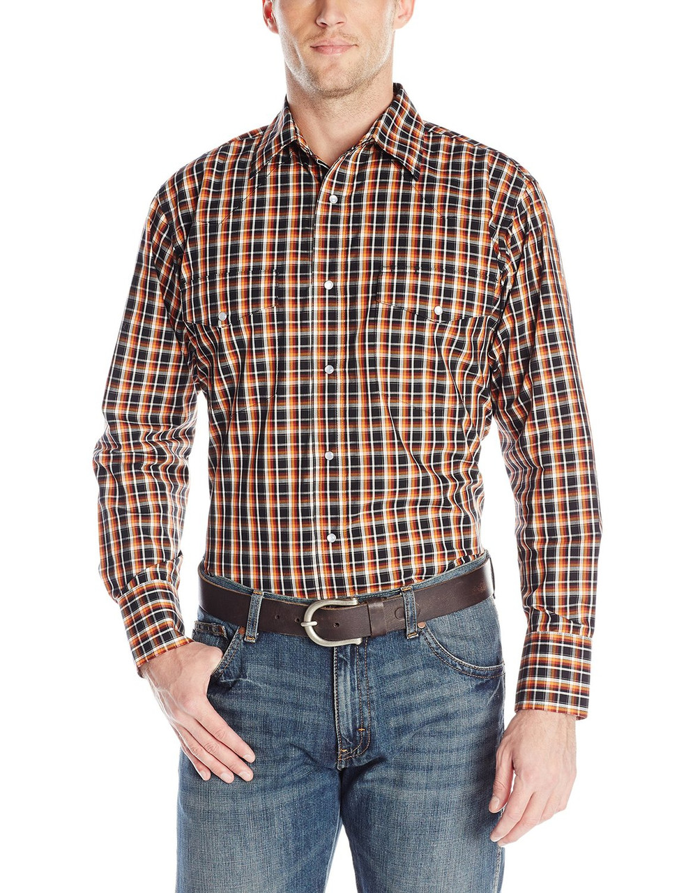 

Рубашка Wrangler Wrinkle Resist, L, Black/Orange/Red, MWR182M