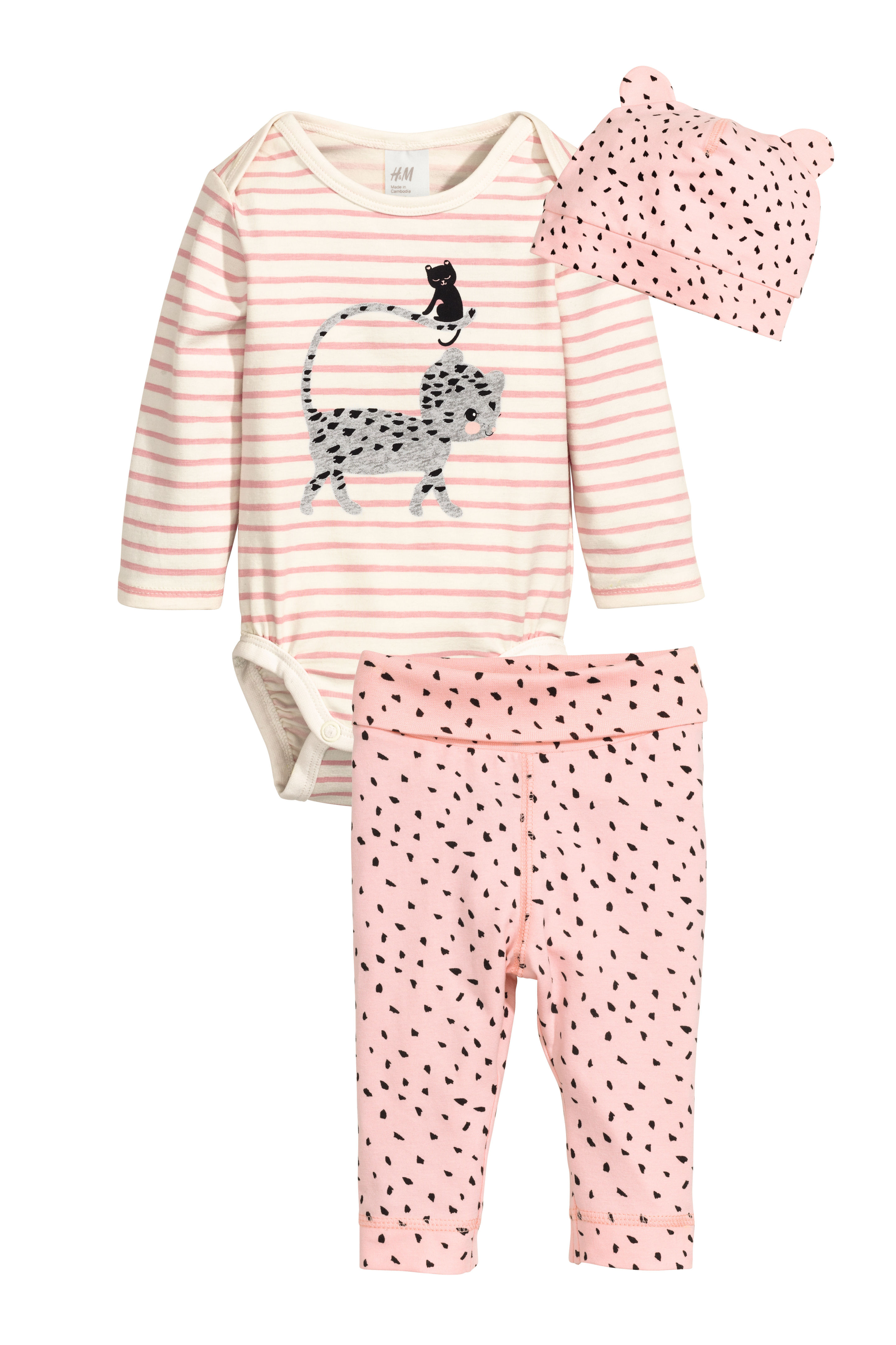 

Комплект (боди, брюки, шапка) H&M 50см бело розовый 369345