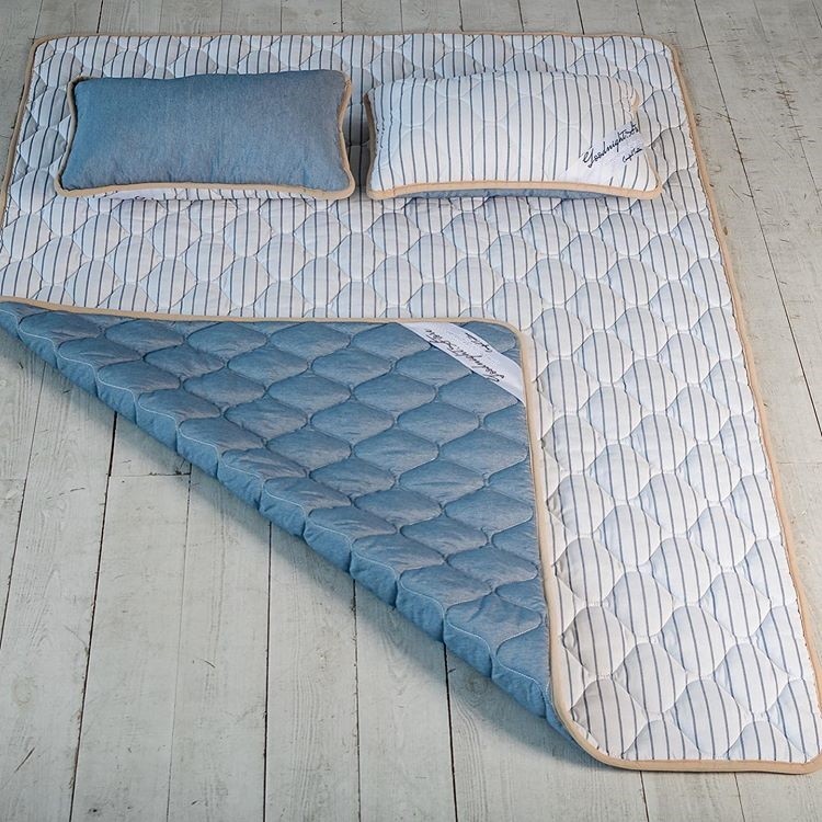 

Комплект для сна из шерсти мериносов 3 ед: одеяло+наматрасник+подушка Goodnight.Store Всесезонный Односпальный синий/белый в синюю полоску 949221122550-