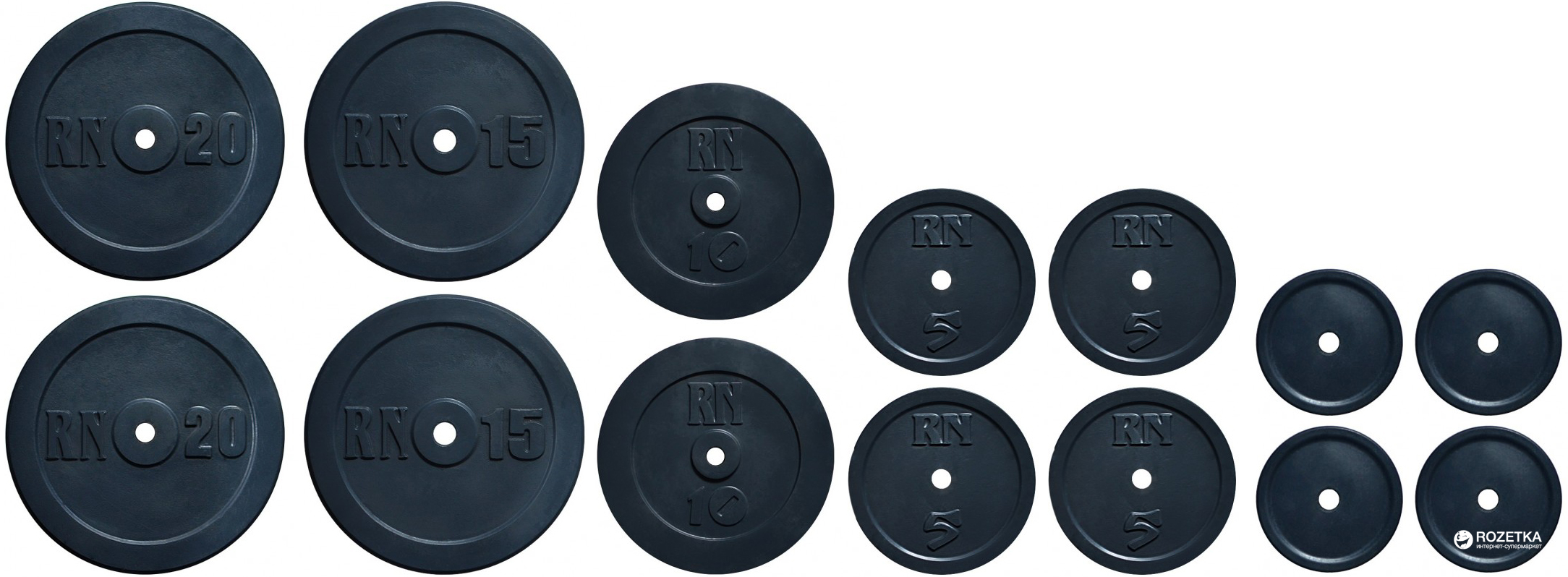 

Набор блинов RN-Sport 120 кг (4х2.5 кг, 4х5 кг, 2х10 кг, 2х15 кг, 2х20 кг) (RNset120)