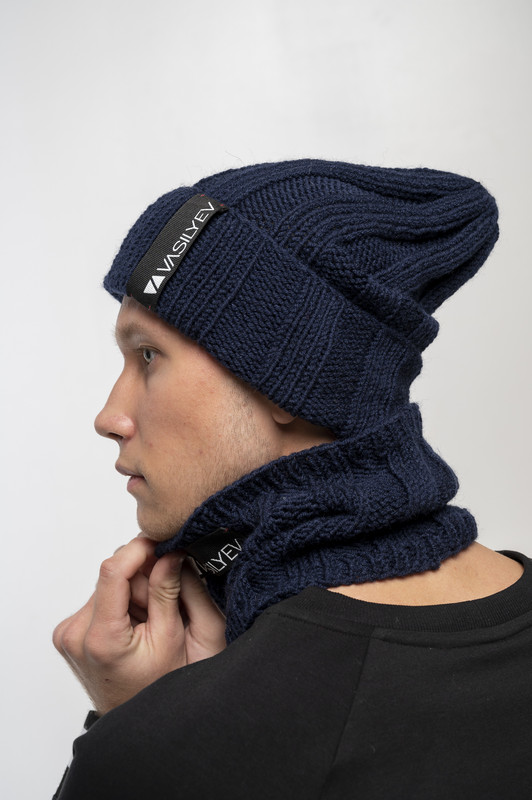 

Шапка VASILYEV for Man  Синяя с отворотом ручная вязка, Шапка VASILYEV for Man One size Синяя с отворотом ручная вязка