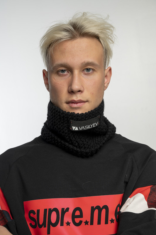 

Шарф снуд VASILYEV for Man Черный ручная вязка