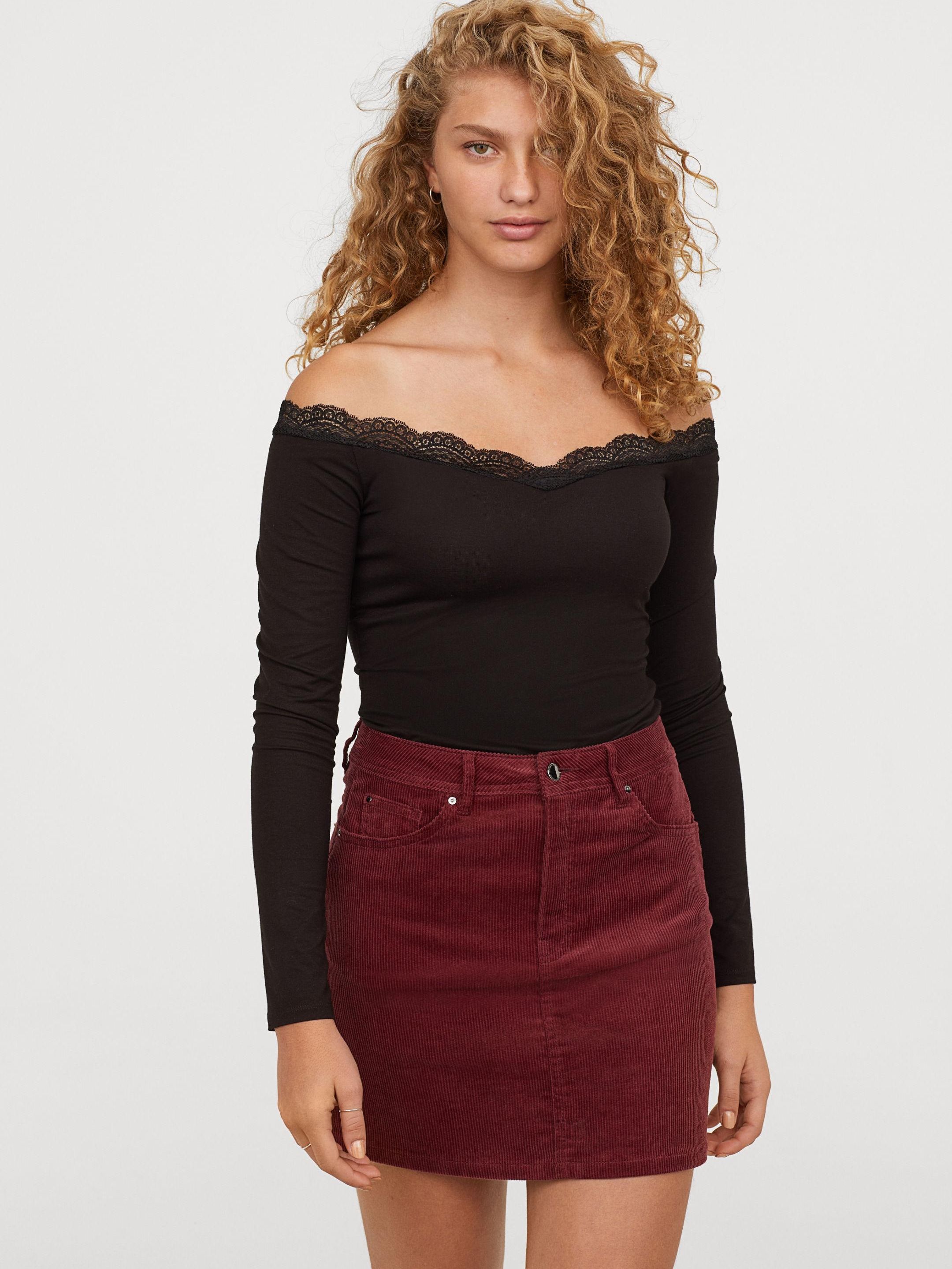 

Юбка вельветовая H&M 0640244-8 38 Бордовая
