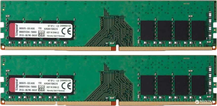 

Оперативная память Kingston DDR4-2400 16384MB PC4-19200 (Kit of 2x8192) ValueRAM (KVR24N17S8K2/16)