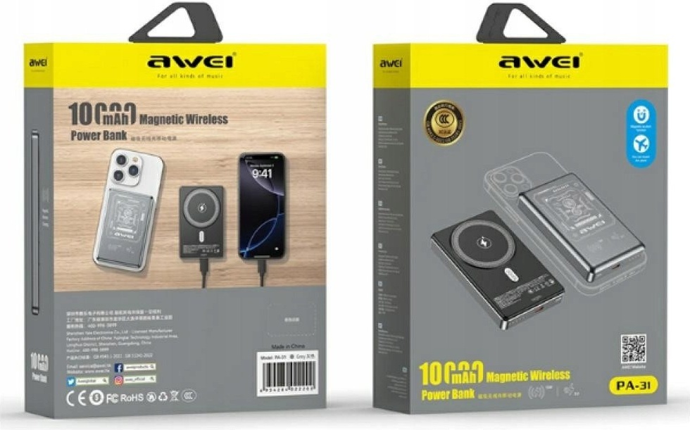фото Внешний аккумулятор (павербанк) Awei PA-31 10000mAh Grey