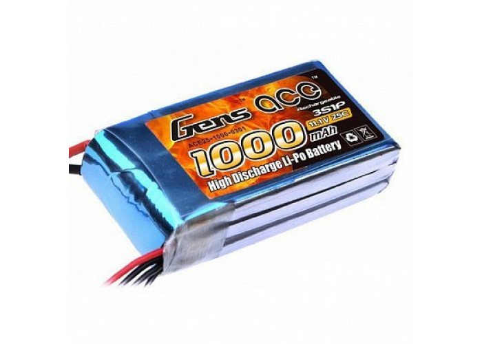 

Аккумулятор Gens Ace LiPO 11,1 В 1000 мАч 3S 25C (B-25C-1000-3S1P)
