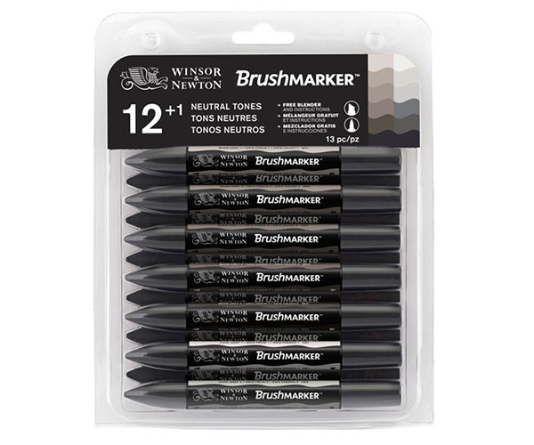 

Набор двухсторонних маркеров Winsor Newton Brushmarker Серые 12 цветов (290031)