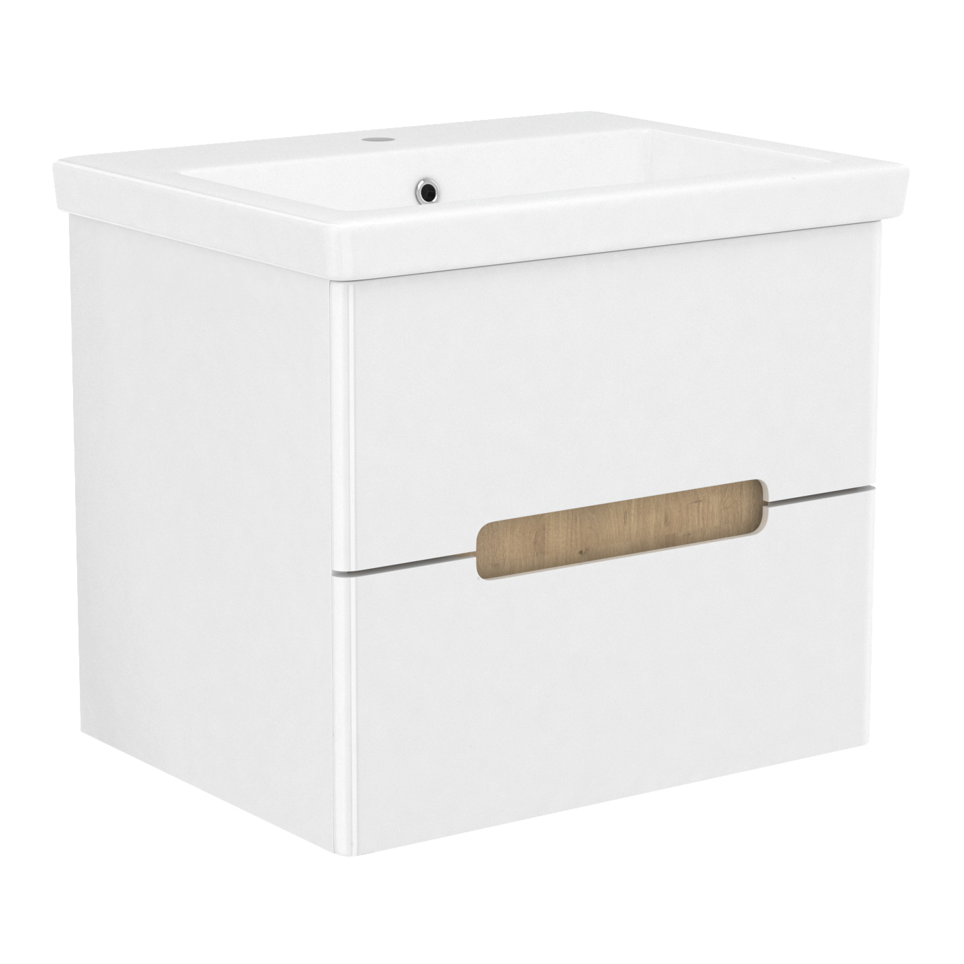 

тумба подвесная 60см белая с 2 ящиками и накладным умывальником 60см