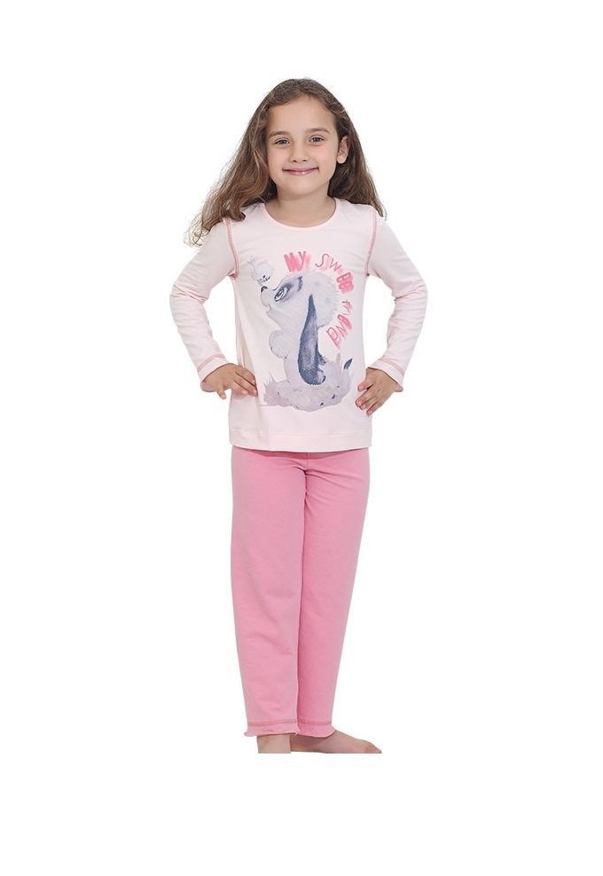 

Детская пижама для девочки Baykar Турция домашний костюм с собачкой хлопок и эластан р 6 116 - 122 см бело-розовый 9009-248