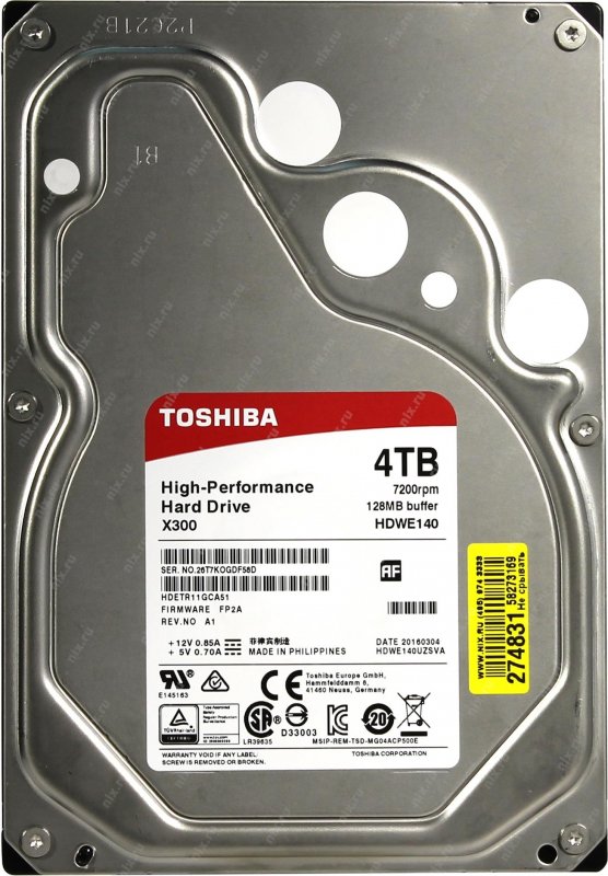 

Жосткий диск TOSHIBA 4TB (HDWE140UZSVA)