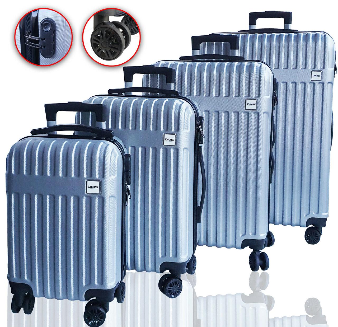 

Чемоданы дорожные DMS с тележкой комплект 4шт S-M-L-XL Silver