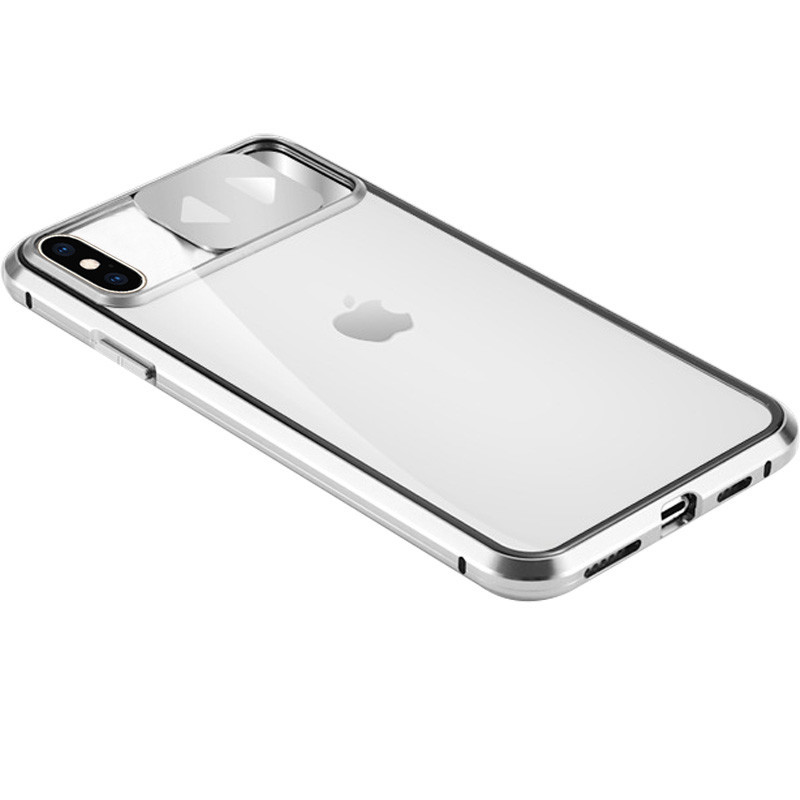 

Чехол Epik Camshield 360 Metall+Glass со шторкой для камеры для Apple iPhone X/XS (5.8") Серебряный