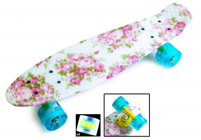 

Penny board "Flowers" Светящиеся колеса Бело-розовый (PR07L)