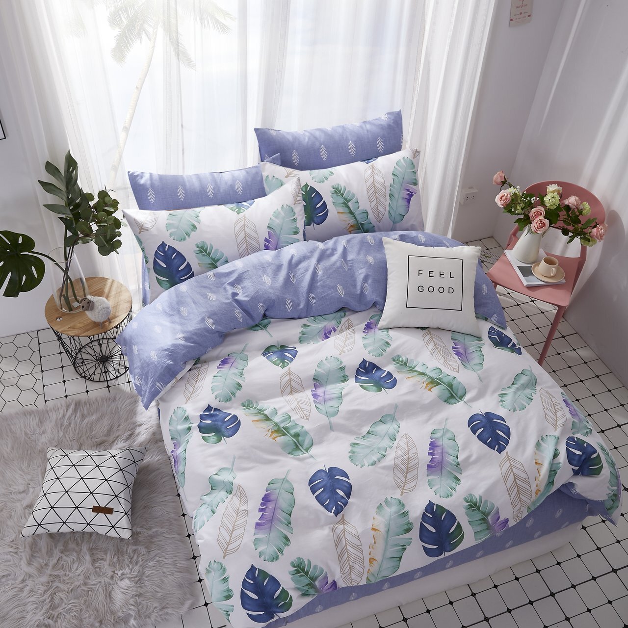 

Комплект постельного белья Наша Швейка Бязь Листья тропики Семейный 2 х 150х215 см