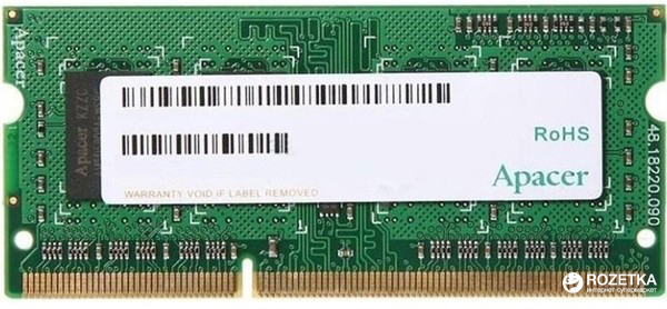 

Оперативная память Apacer SODIMM DDR3-1333 2048MB PC3-10600 (DS.02G2J.H9M)