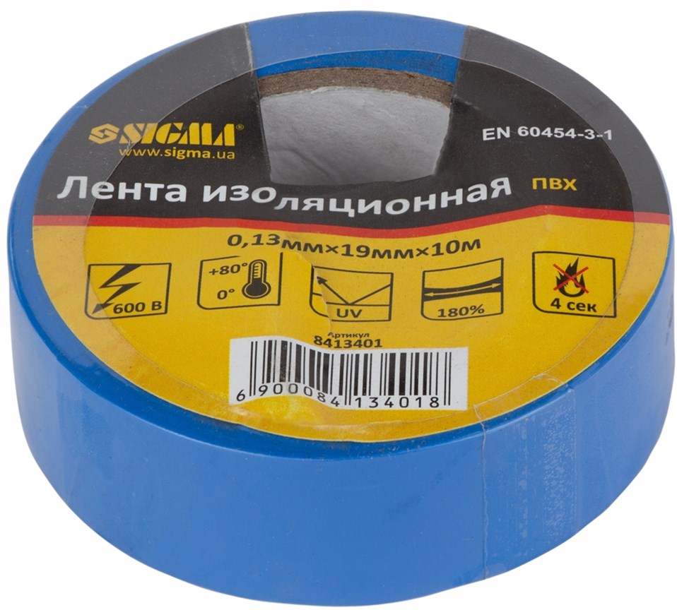 Изоляционная лента Sigma ПВХ 19 мм х 10 м Синяя (8413401) – низкие цены ...