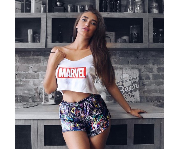 

Женская шелковая пижама SAIMEIQI MARVEL (Марвел белая) размер L