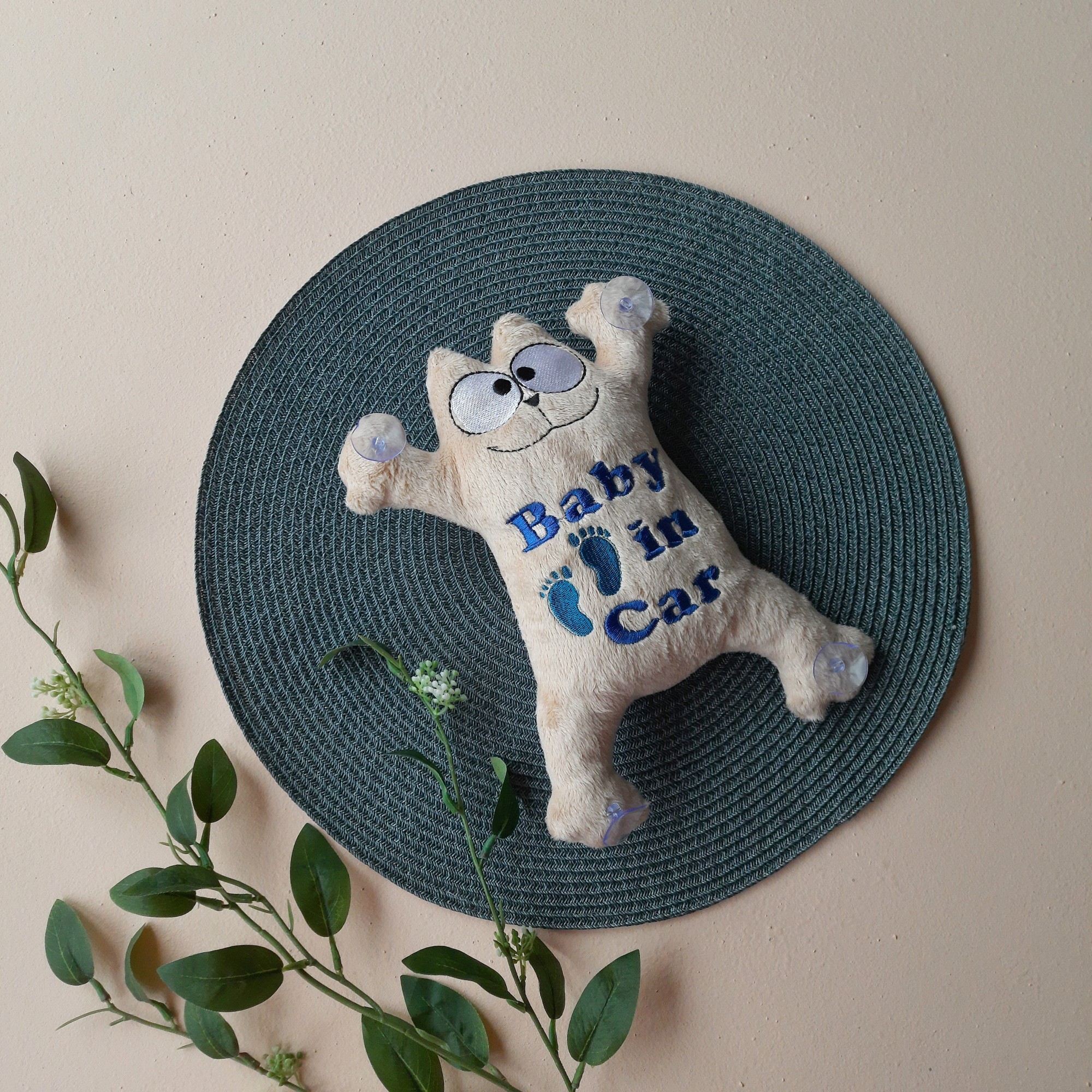 

Мягкая игрушка на присосках в авто Baby Textile Кот Саймон Ребенок в машине ручная работа 26 см Кремовый