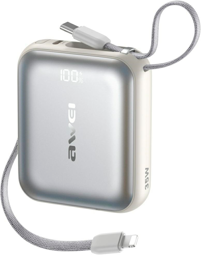 фото Зовнішній акумулятор (павербанк) Awei AS-181 10000mAh 35W Silver