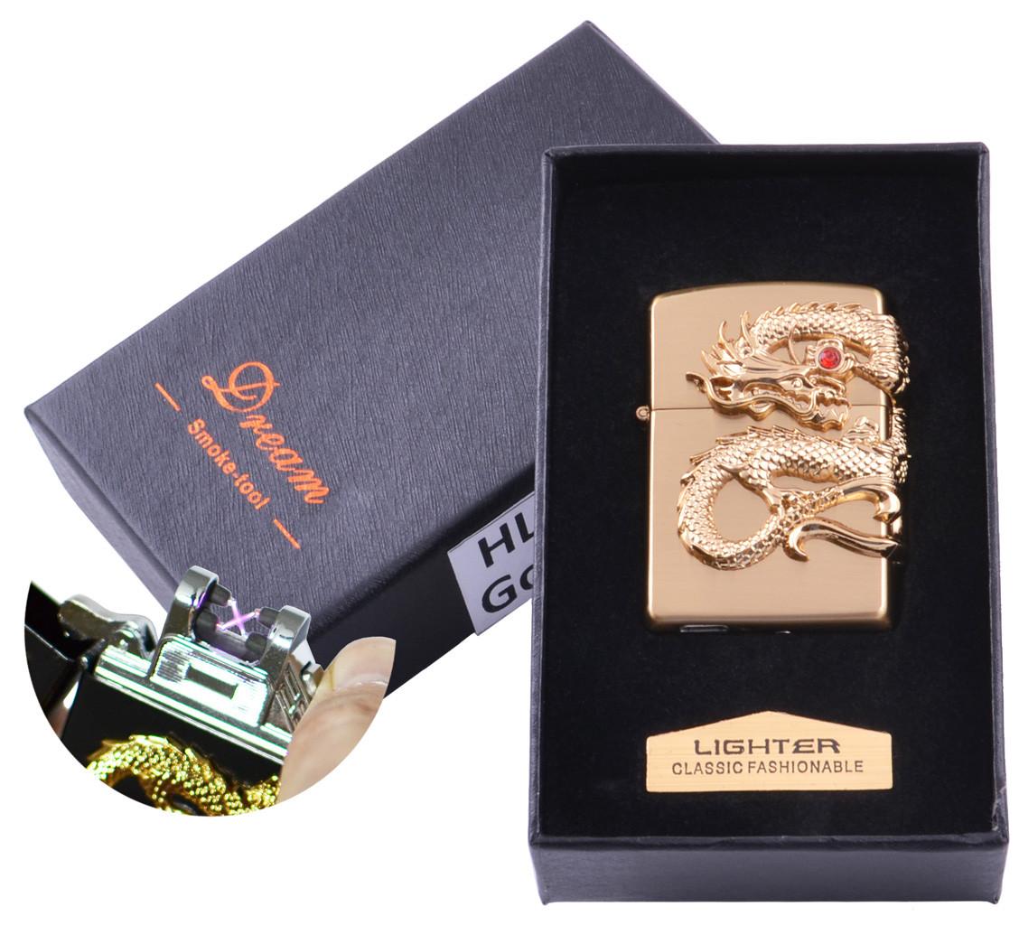 

Электроимпульсная зажигалка в подарочной коробке Дракон №HL-118 Gold Lighter