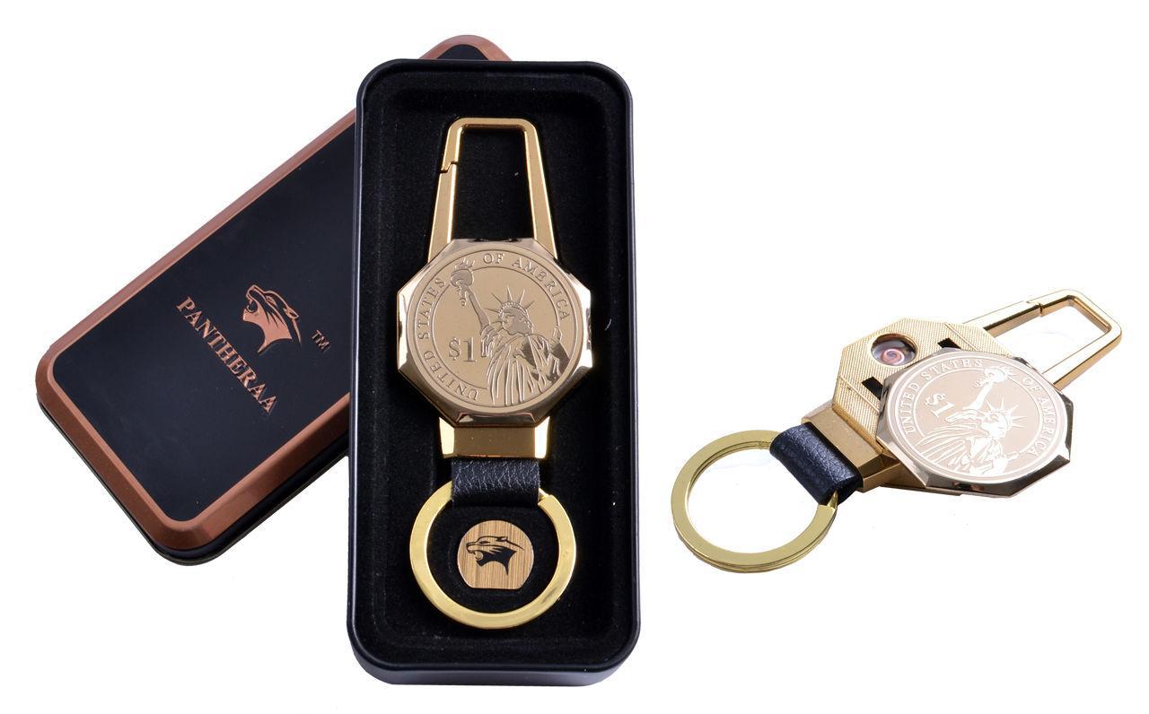 

USB зажигалка в подарочной металлической коробке (брелок + фонарик) №4687C-4 USB