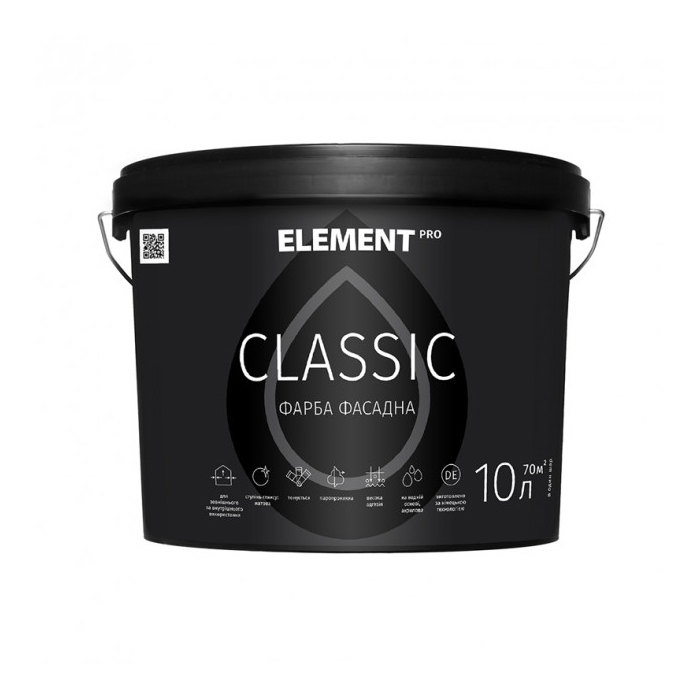 

Фарба фасадна ELEMENT PRO+FACADE SYSTEM EXTRA CLASSIC Вододисперсійна (10 л)