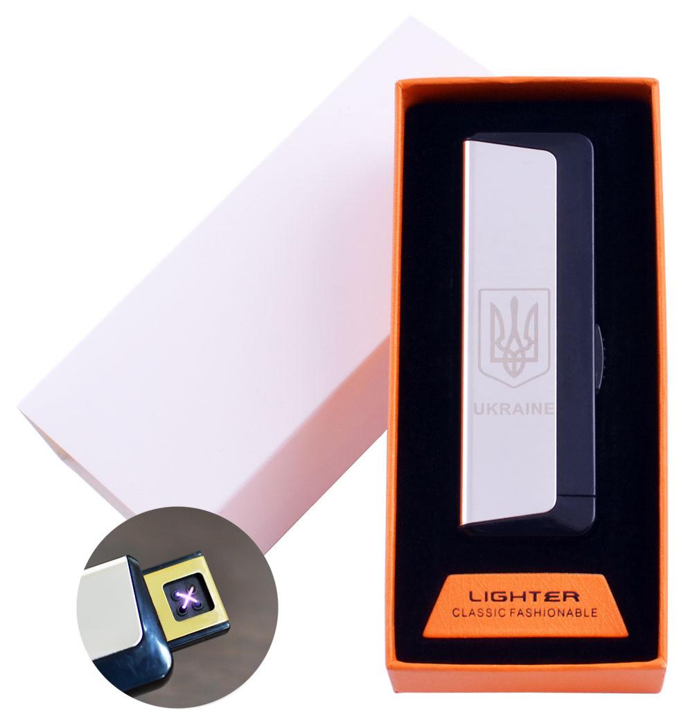 

Электроимпульсная зажигалка в подарочной упаковке Ukraine (Двойная молния, USB) №HL-62 Silver Lighter