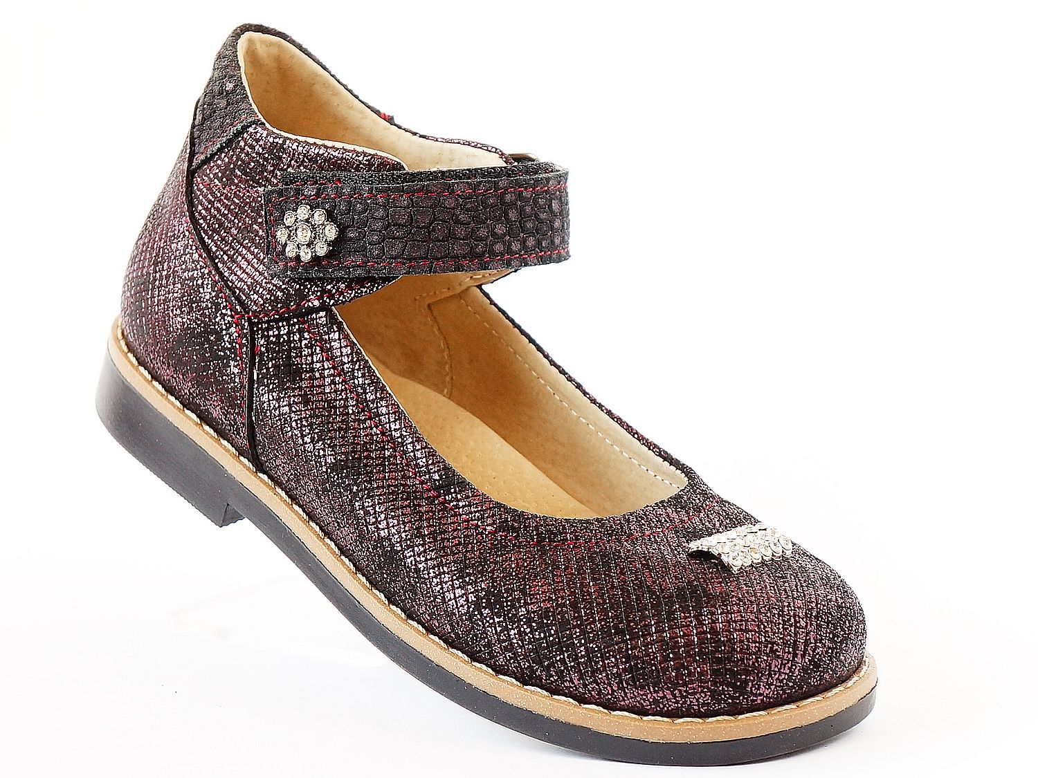 

Ортопедические туфли Zdrava Obuvka 302-15 30 Черно-бордовые