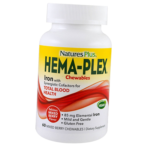

Витаминно-минеральный комплекс с железом, Hema-Plex Chewable, Nature's Plus 60таб Ягодный микс (36375015)