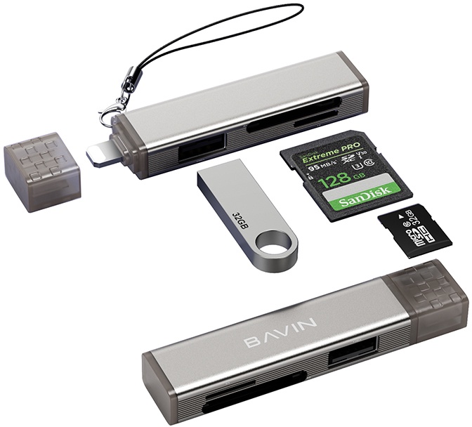USB-хаб Bavin OTG-93 3-в-1 Lightning to SD/TF/USB 2.0 Gray (OTG-93 GY)