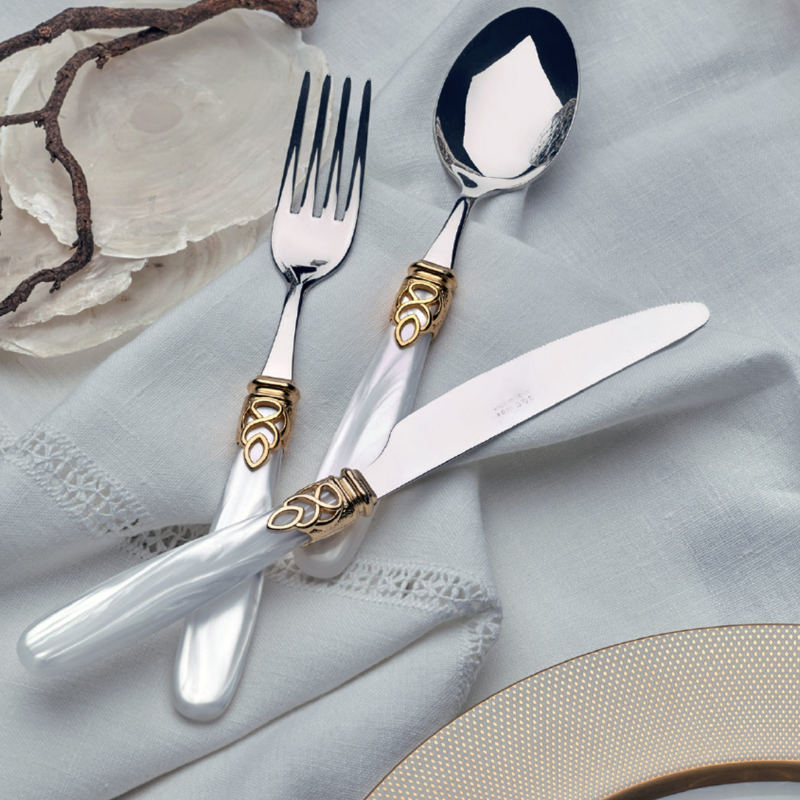

Набор столовых приборов 24ед.GIOIELLO GOLD STEEL WHITE Domus Design (CD26GIGS/BN)